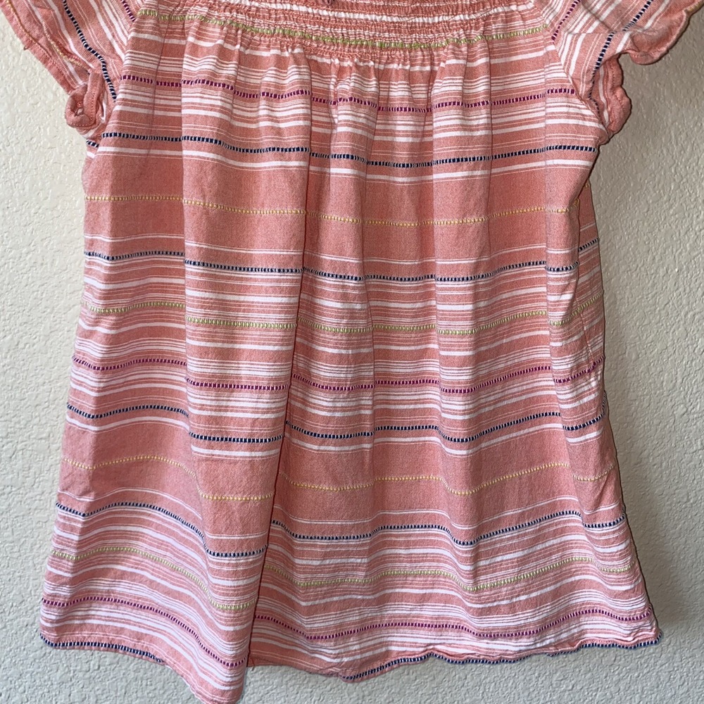 Wrangler Blouse Peach Stripe Smocked  Medium Flutter Sleeve Western Rodeo - Picture 3 of 7